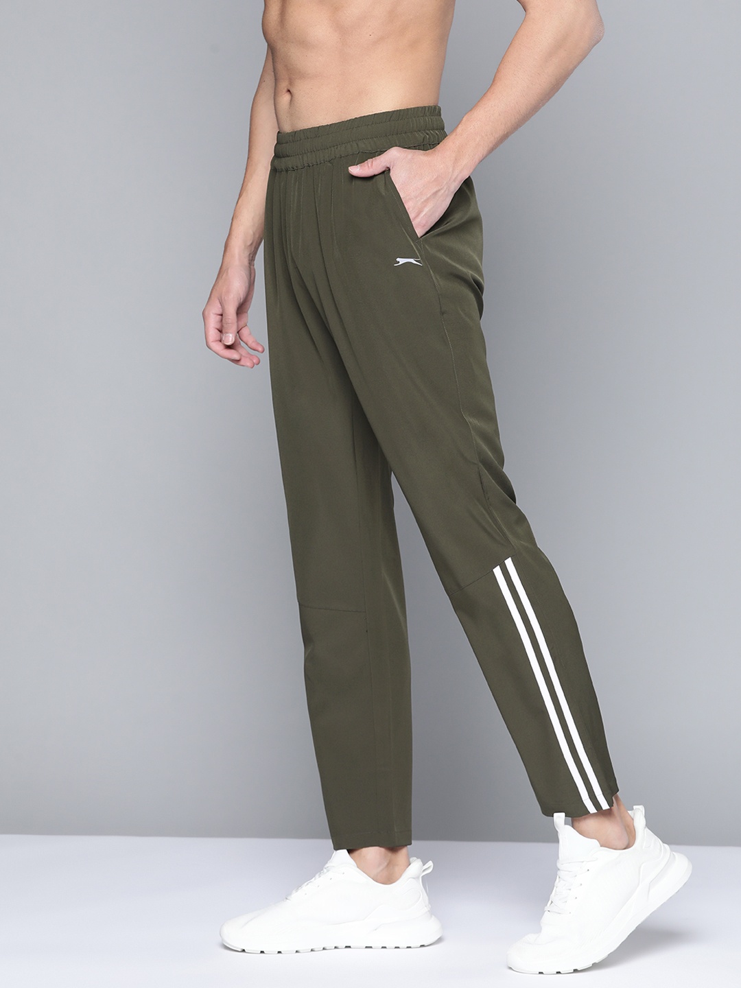 

Slazenger Men Olive Solid Track Pants With Stripe Detail