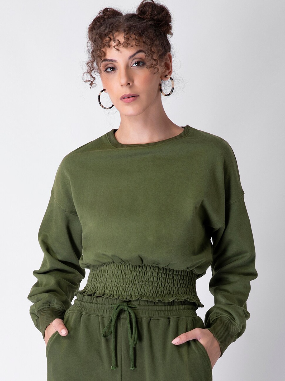 

FabAlley Women Green Drop Shoulder Cropped Sweatshirt