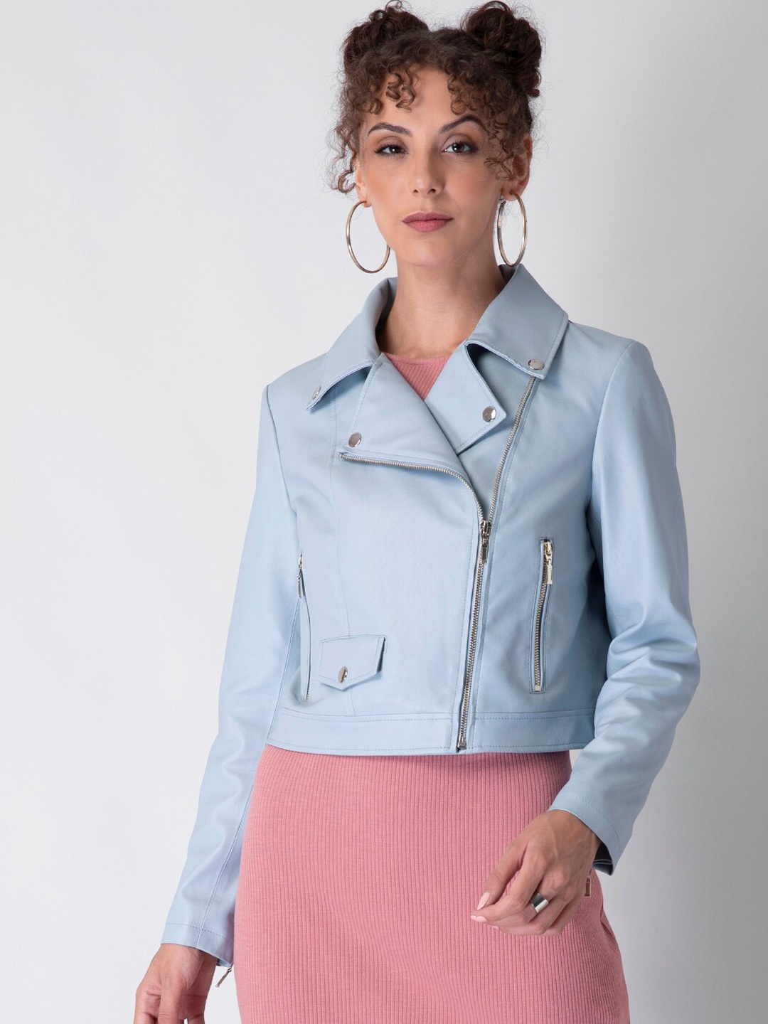 

FabAlley Women Blue Crop Biker Jacket