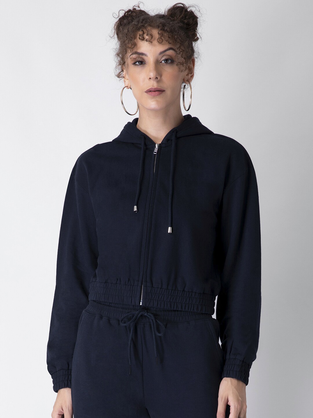 

FabAlley Women Navy Blue Hooded Sweatshirt
