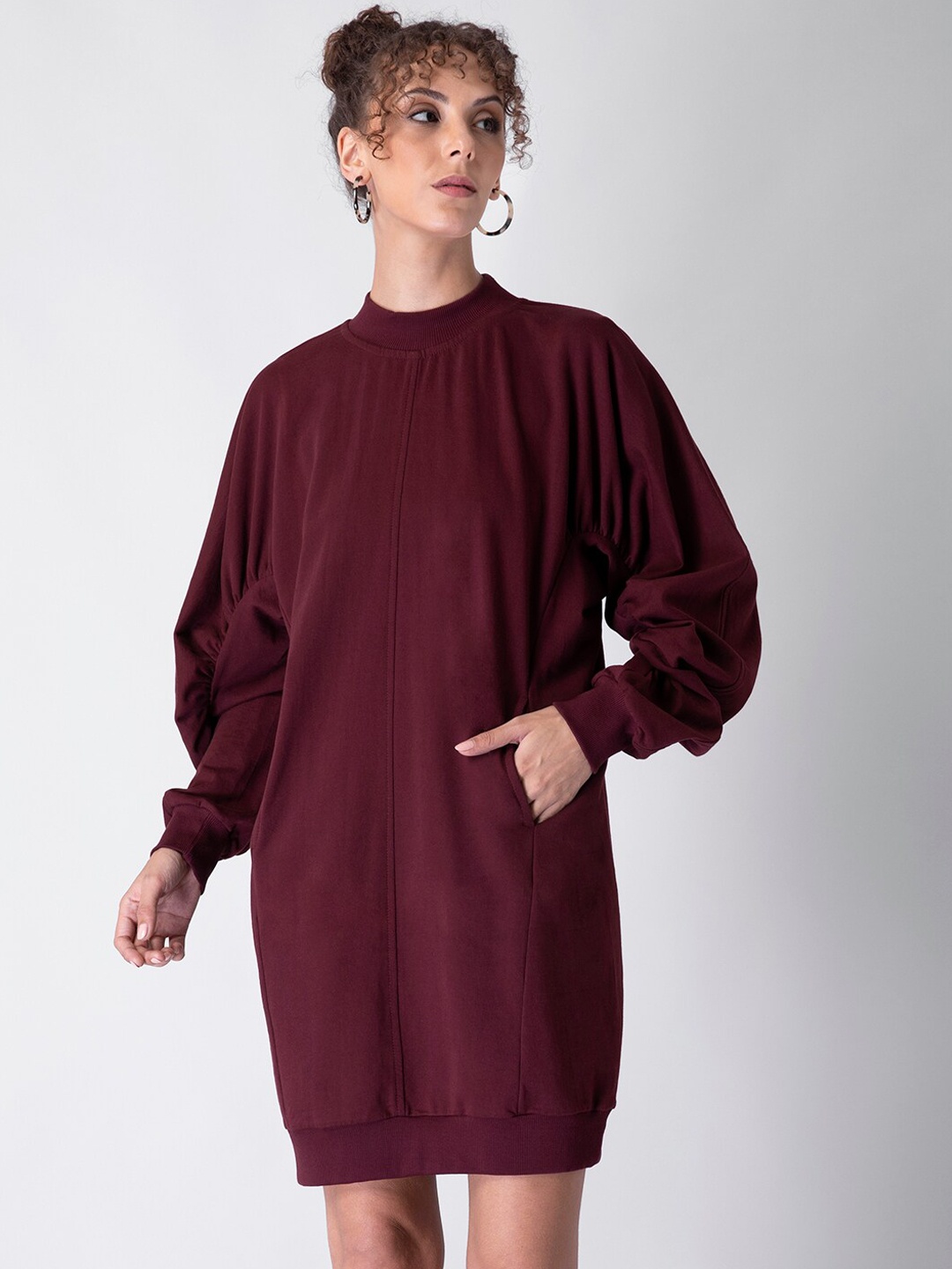 

FabAlley Maroon Jersey High Neck Dress