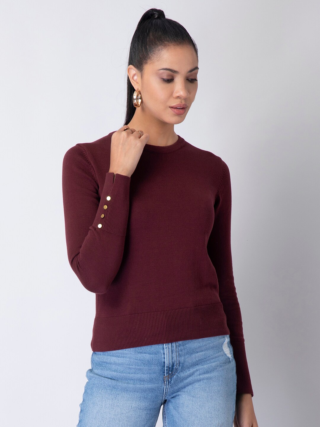 

FabAlley Women Maroon Pullover