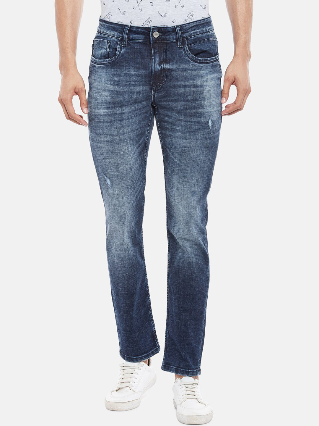 

BYFORD by Pantaloons Men Blue Slim Fit Low-Rise Mildly Distressed Heavy Fade Jeans