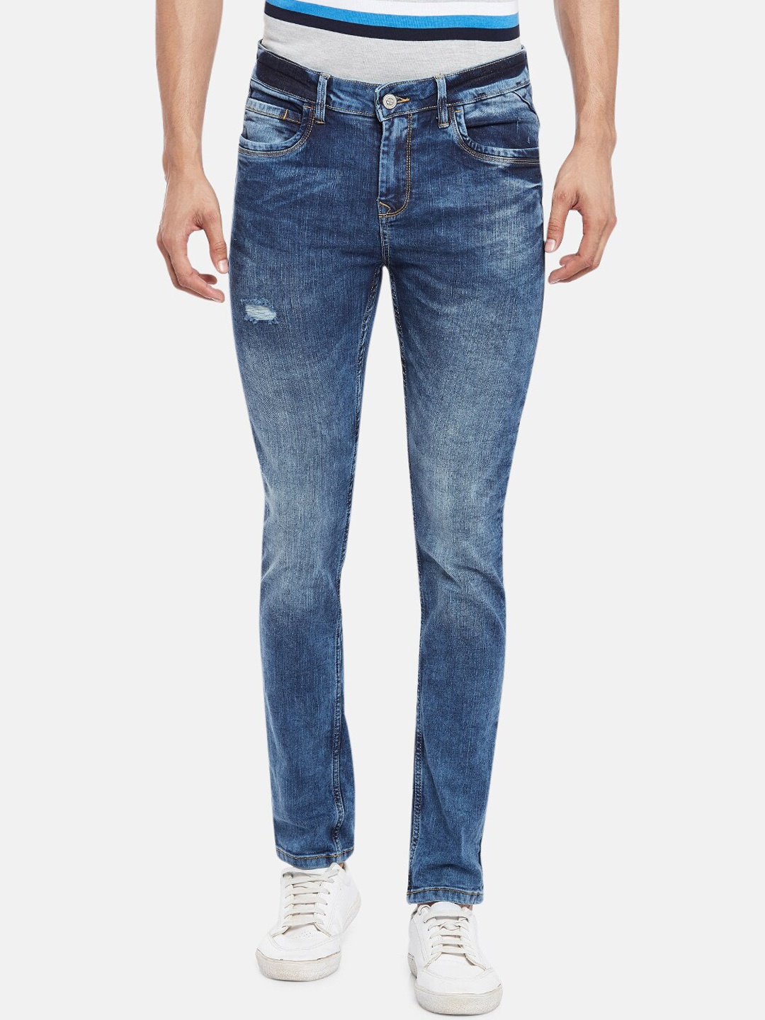 

BYFORD by Pantaloons Men Blue Skinny Fit Low-Rise Mildly Distressed Heavy Fade Jeans
