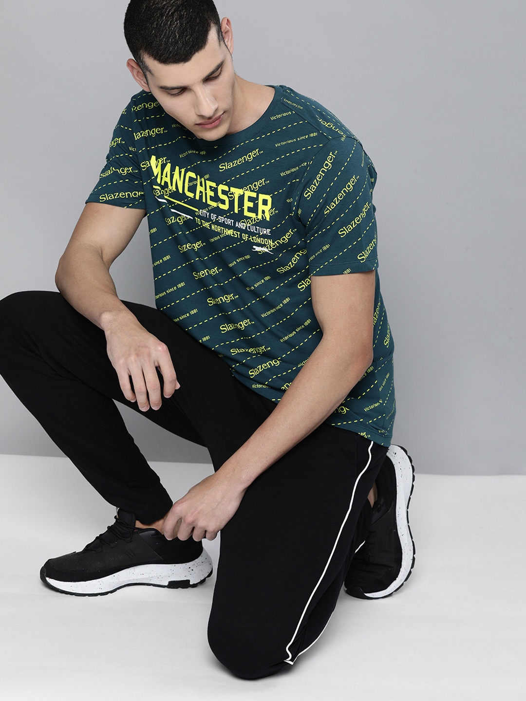 

Slazenger Men Green Typography Printed Bio-Wash T-shirt
