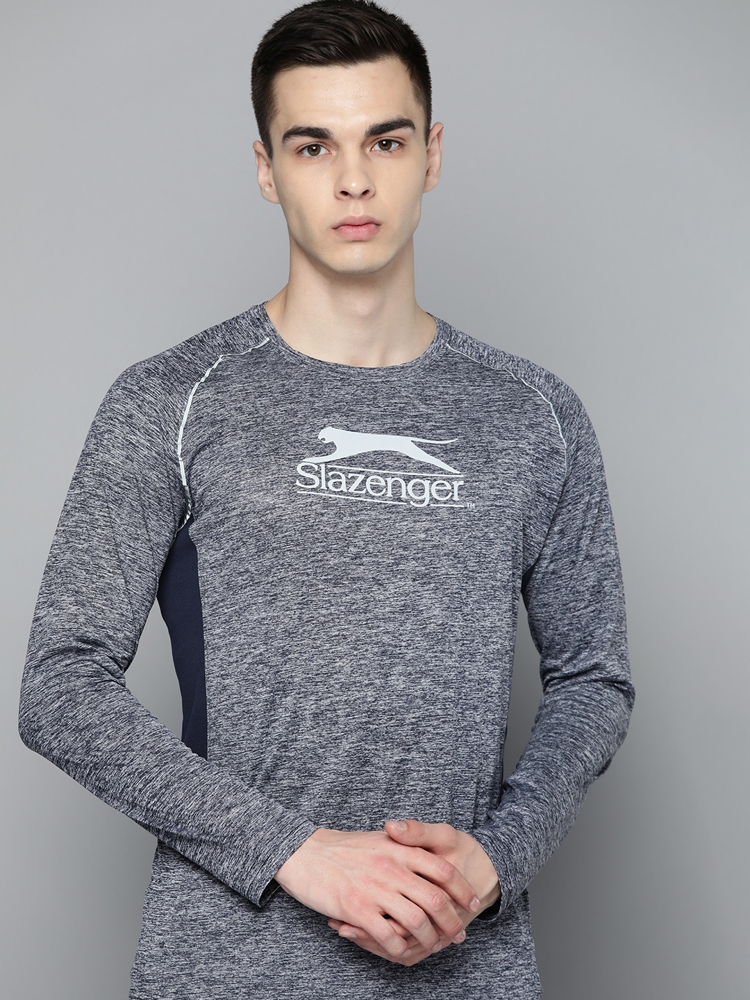 

Slazenger Brand Logo Printed Ultra Dry Sports T-shirt With Reflective Detail, Grey