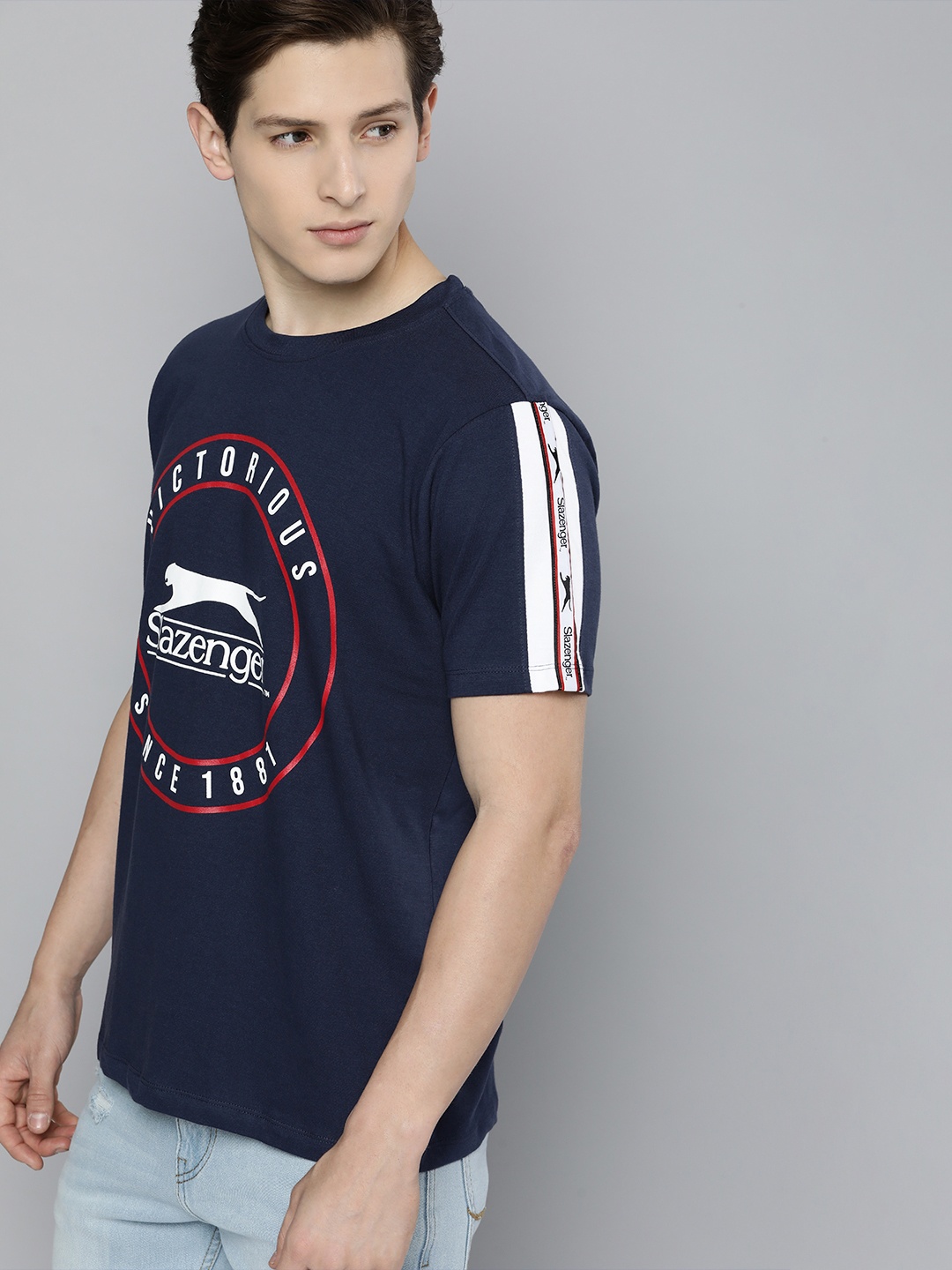 

Slazenger Men Navy Blue Typography Printed Bio-Wash T-shirt