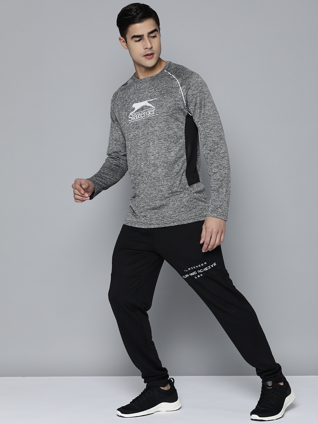 

Slazenger Brand Logo Printed Running Ultra-Dry T-shirt, Grey melange