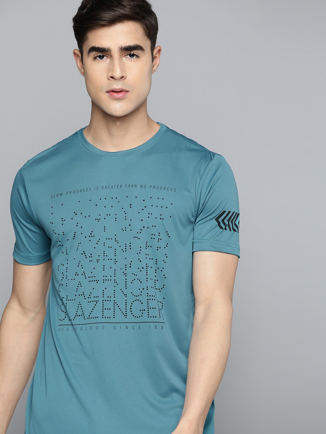 

Slazenger Men Brand Logo Printed Ultra-Dry Tennis T-shirt, Teal