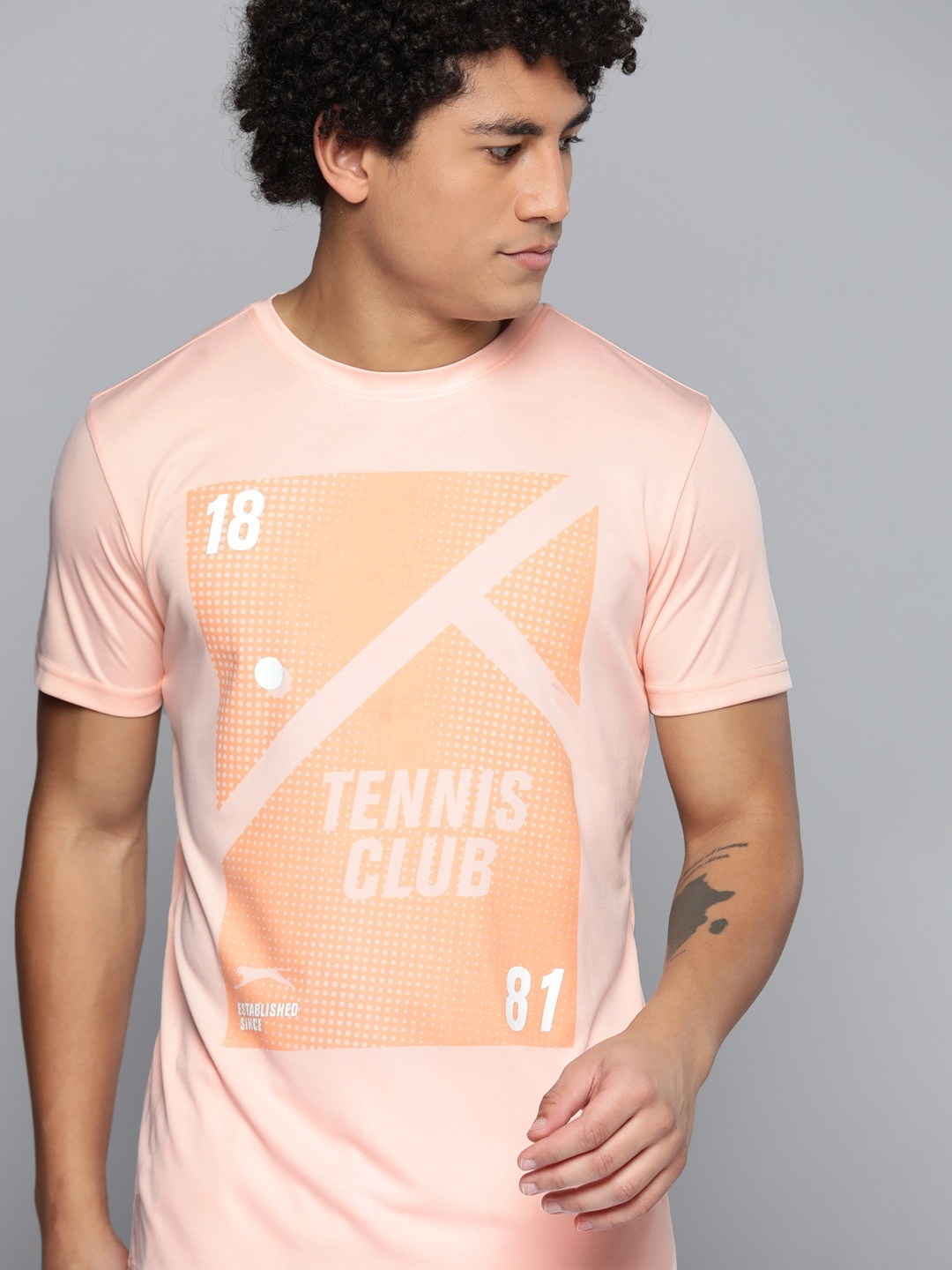 

Slazenger Men Typography Printed Ultra-Dry Tennis T-shirt, Peach