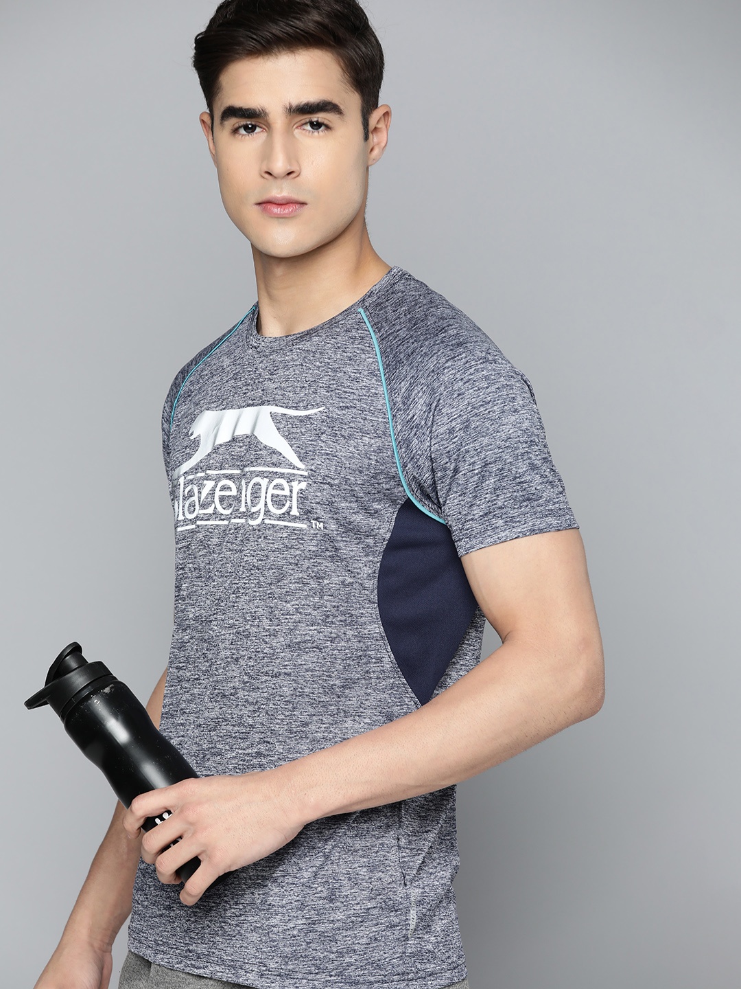 Slazenger Brand Logo Printed Raglan Sleeves Running T-shirt, Navy blue