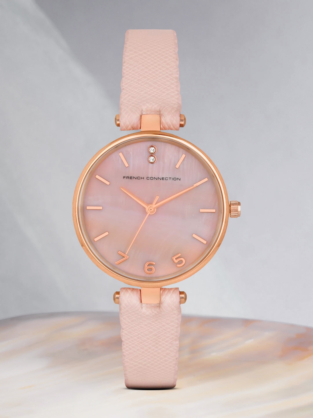 

French Connection Women Pink Mother of Pearl Dial & Pink Leather Straps Analogue Watch FC27P