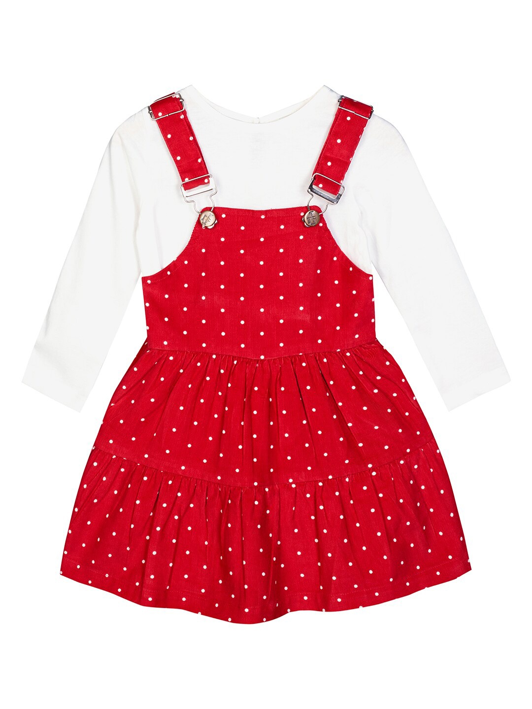 

Budding Bees Girls Red & White T-shirt With Dungaree Set