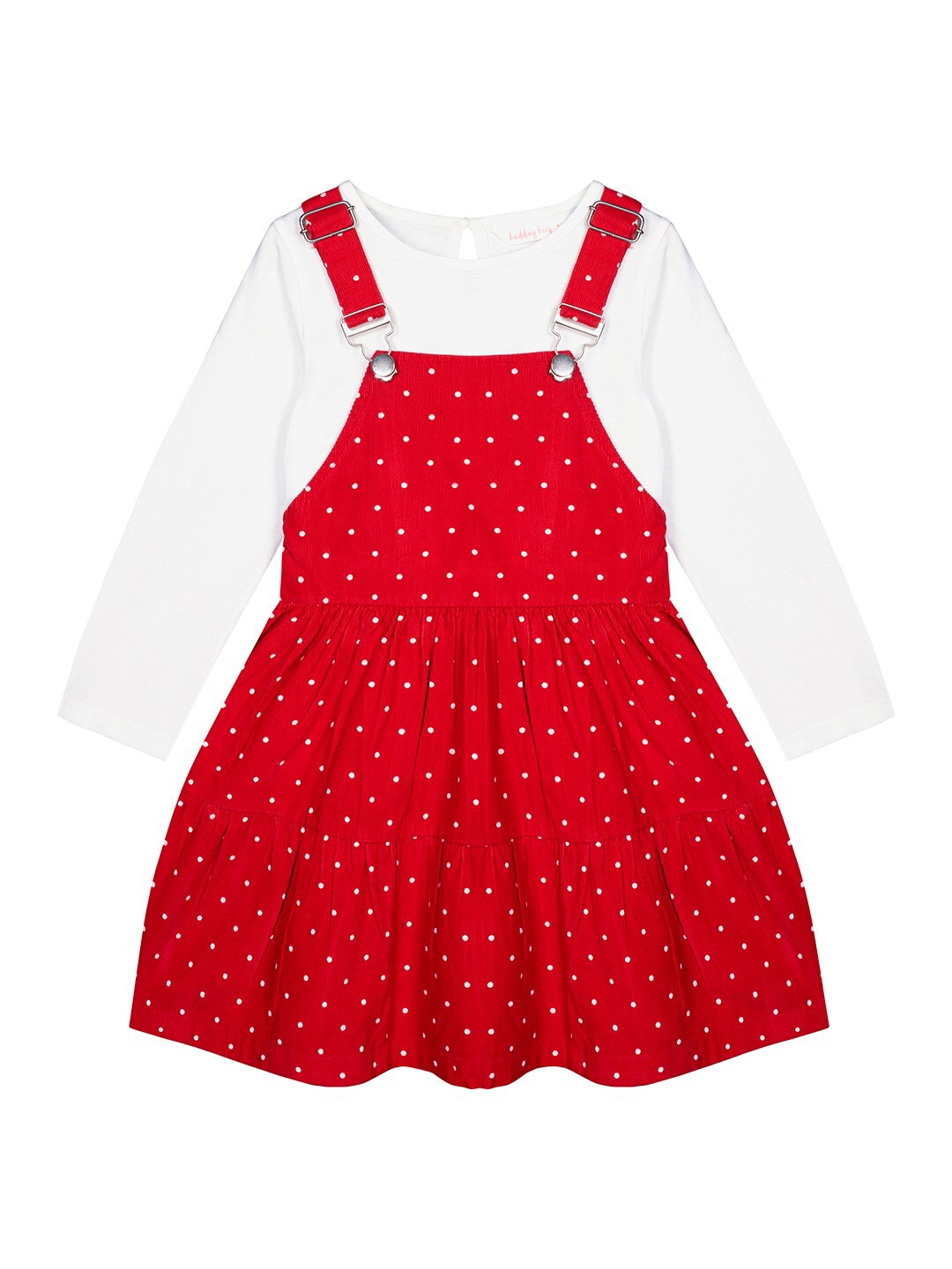 

Budding Bees Girls Red & White T-shirt With Dungaree Set