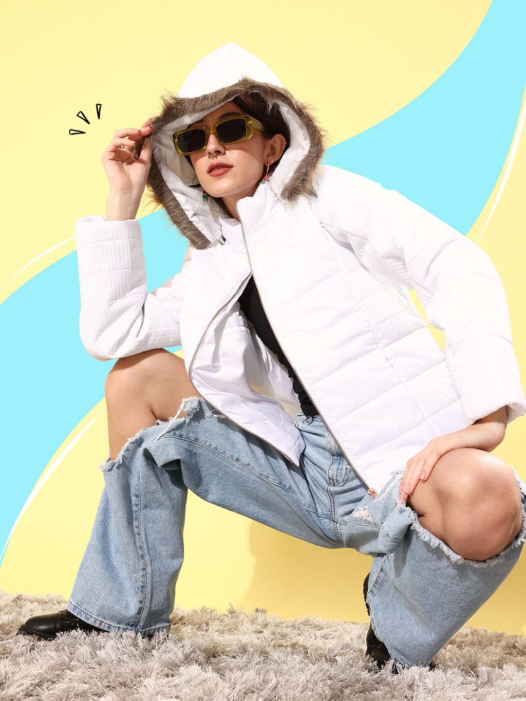 

HERE&NOW Women White Solid Quilt In Comfort Jacket