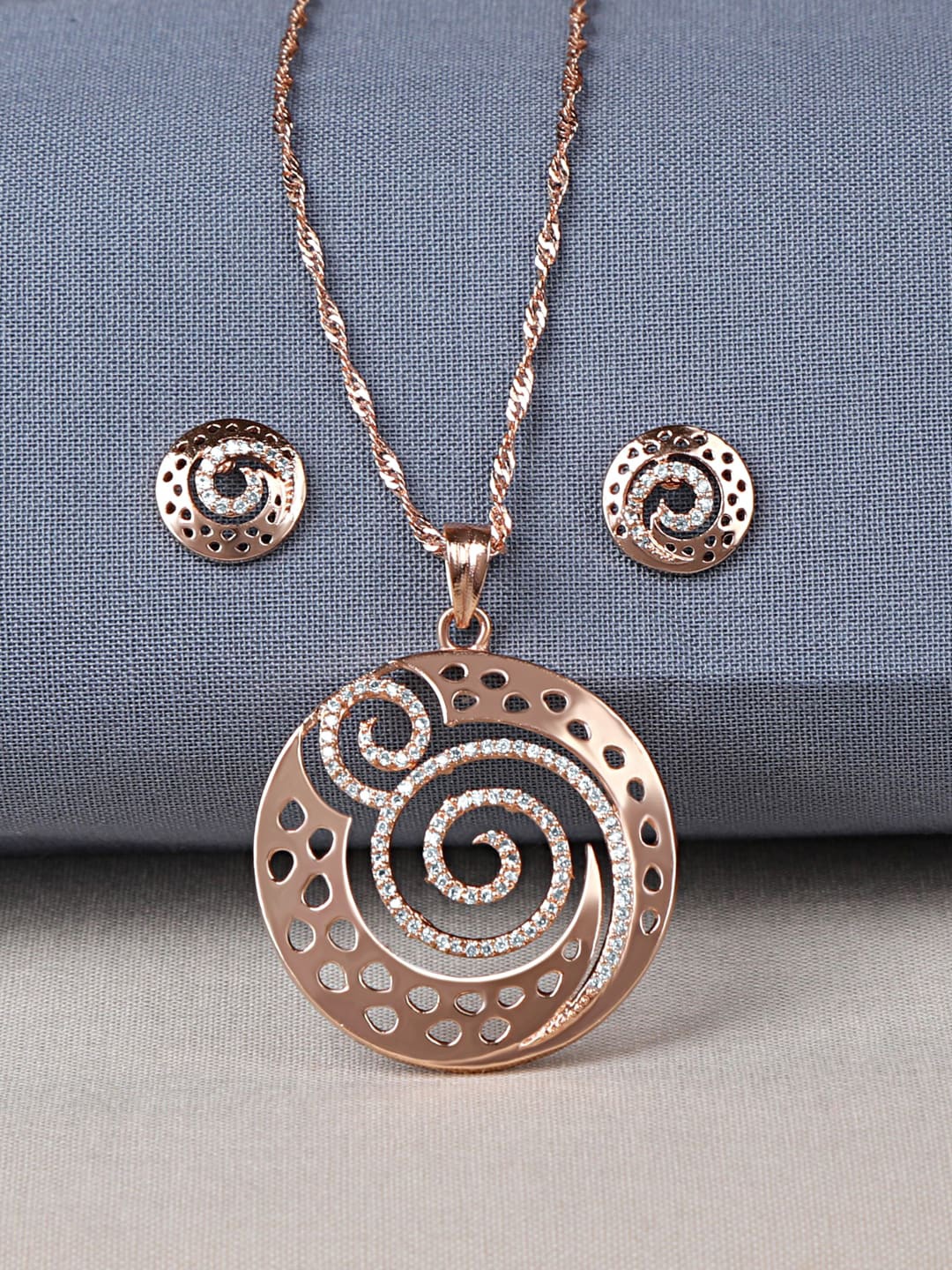 

ZINU Rose Gold-Plated & White CZ-Studded Jewellery Set