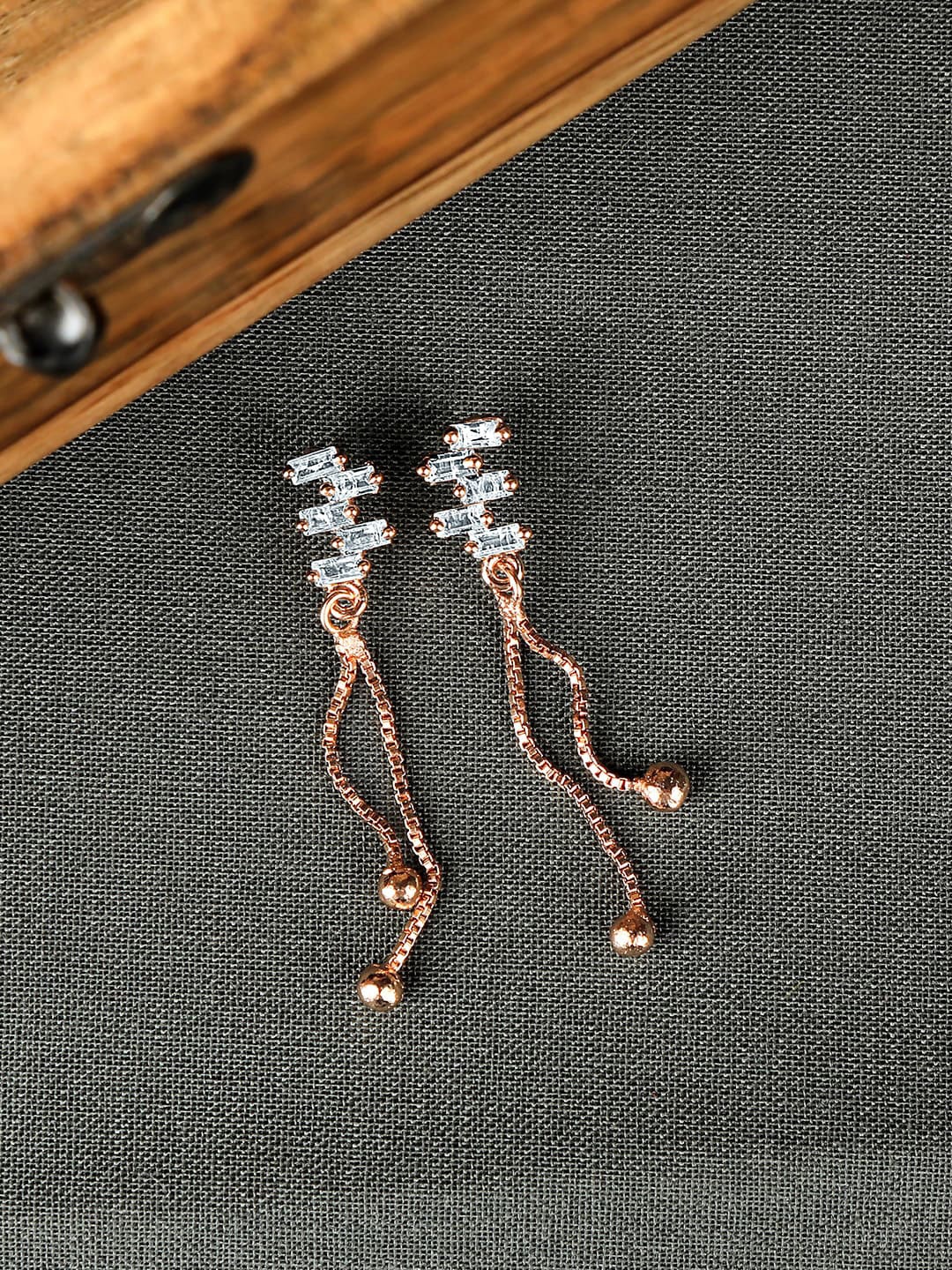 

ZINU Rose Gold Plated & White Contemporary Cubic Zirconia Drop Earrings