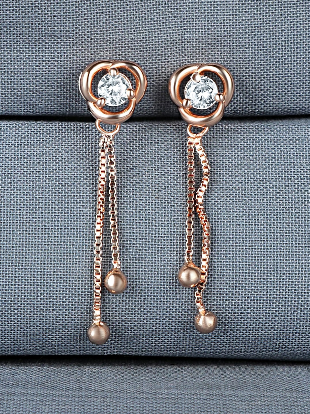 

ZINU Rose Gold Plated & White Contemporary Cubic Zirconia Drop Earrings