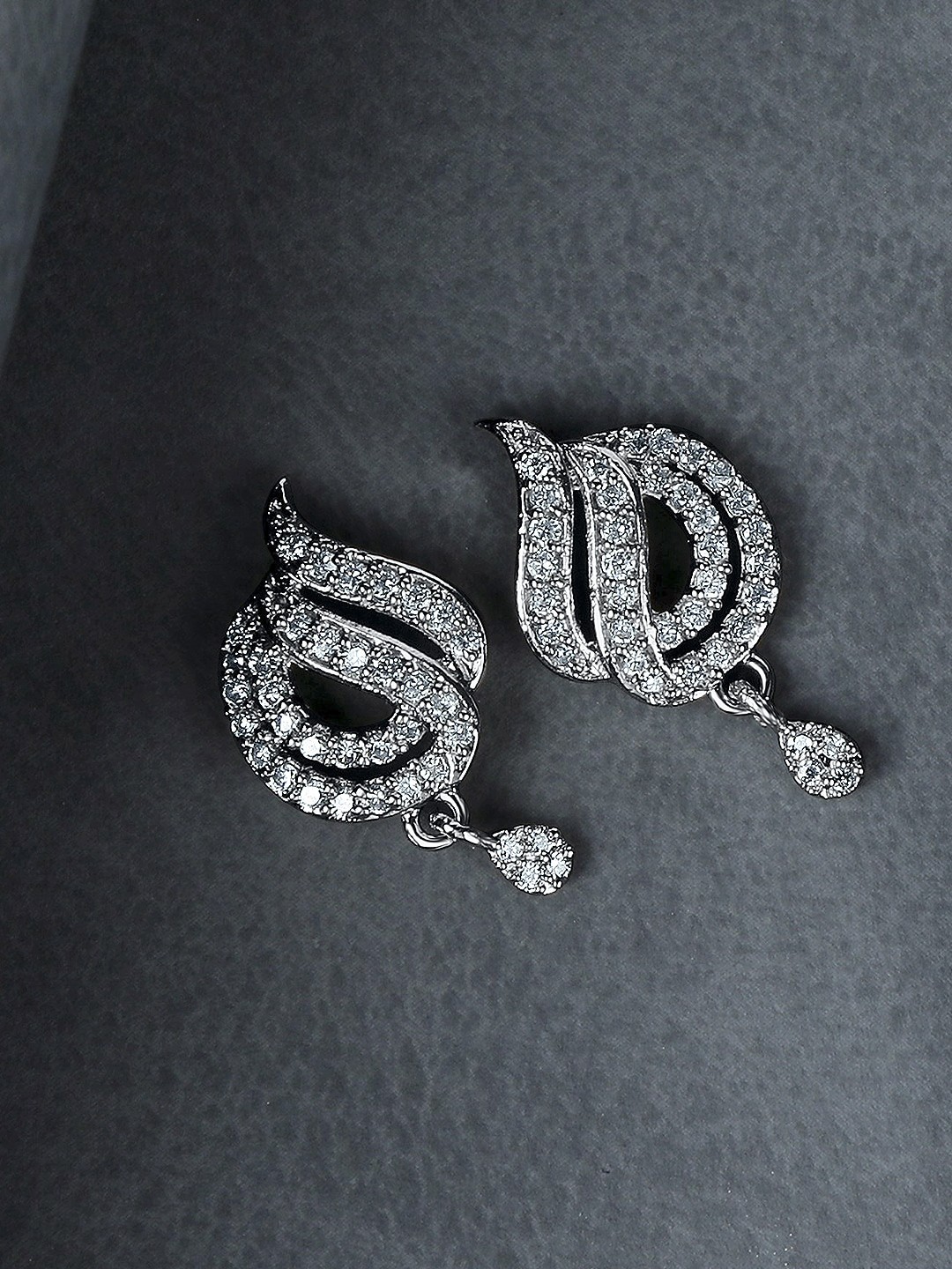 

ZINU Silver-Toned & White Contemporary Cubic Zirconia Drop Earrings