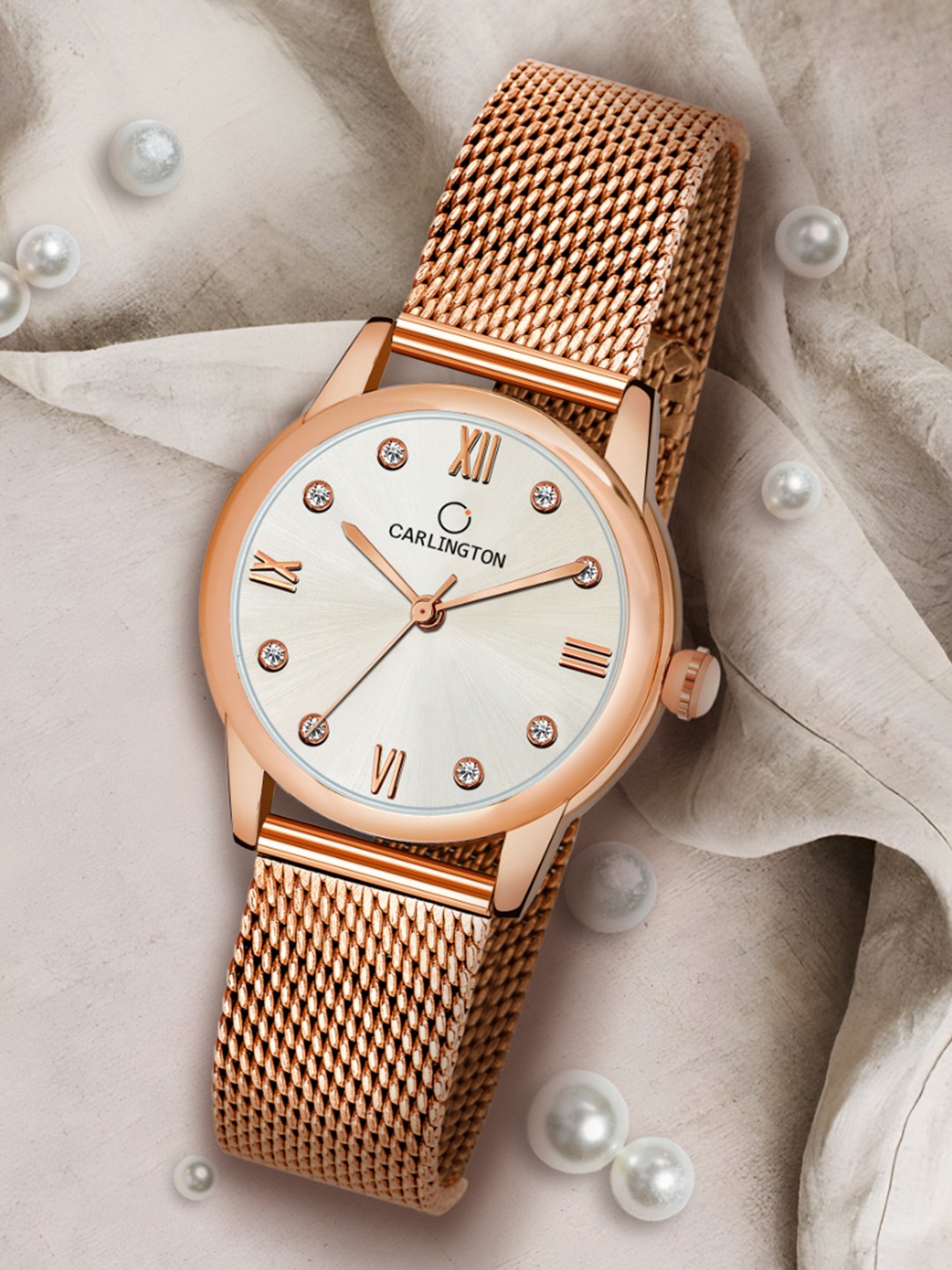 

CARLINGTON Women Silver-Toned & Rose Gold Toned Steel Straps Analogue Watch CT2005