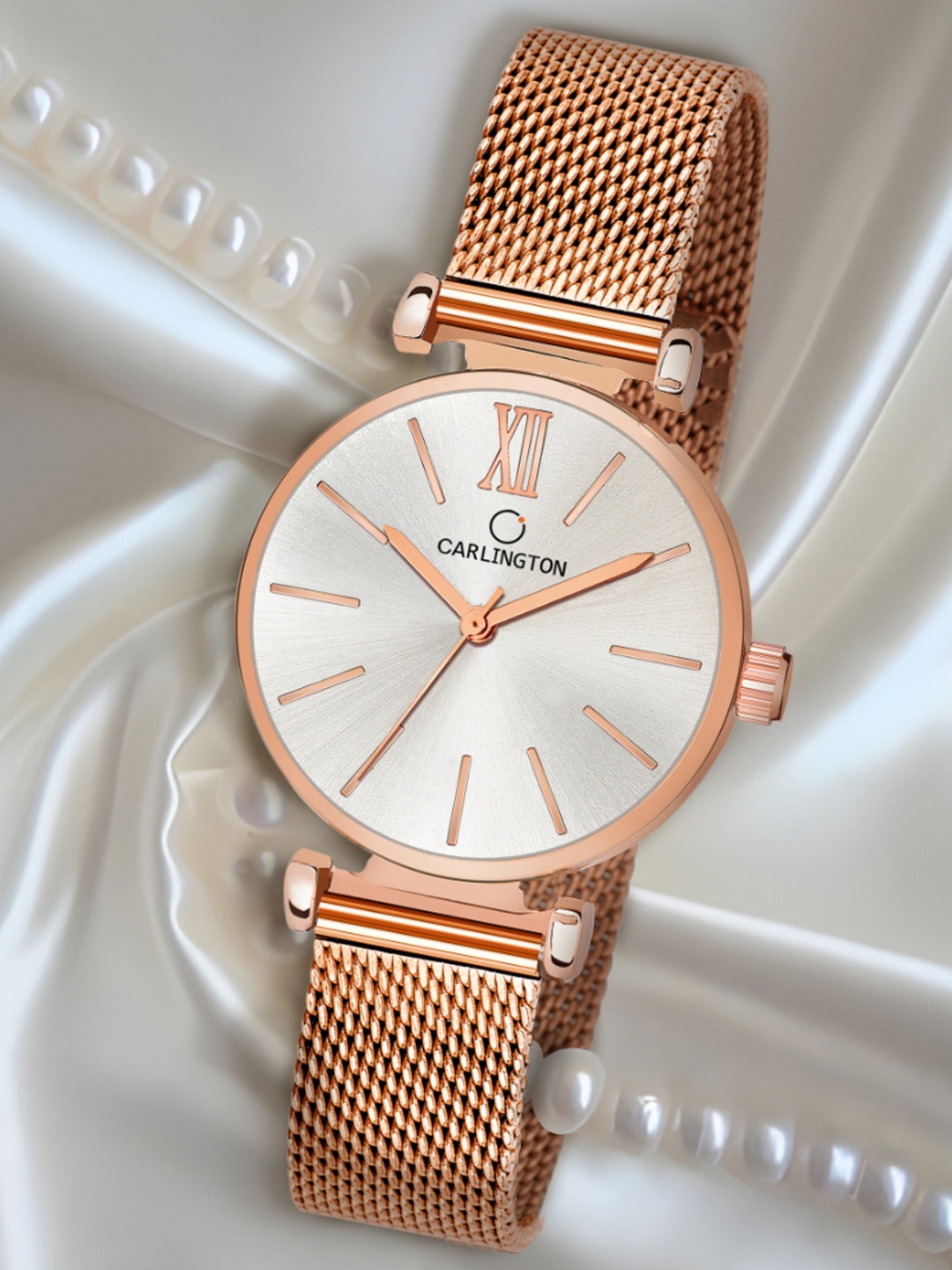 

CARLINGTON Women Silver-Toned Dial & Rose Gold Toned Steel Straps Analogue Watch CT2016