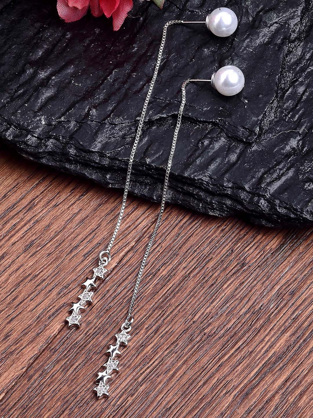 

KARATCART Platinum-Plated Silver-Toned & White Star Shaped Drop Earrings