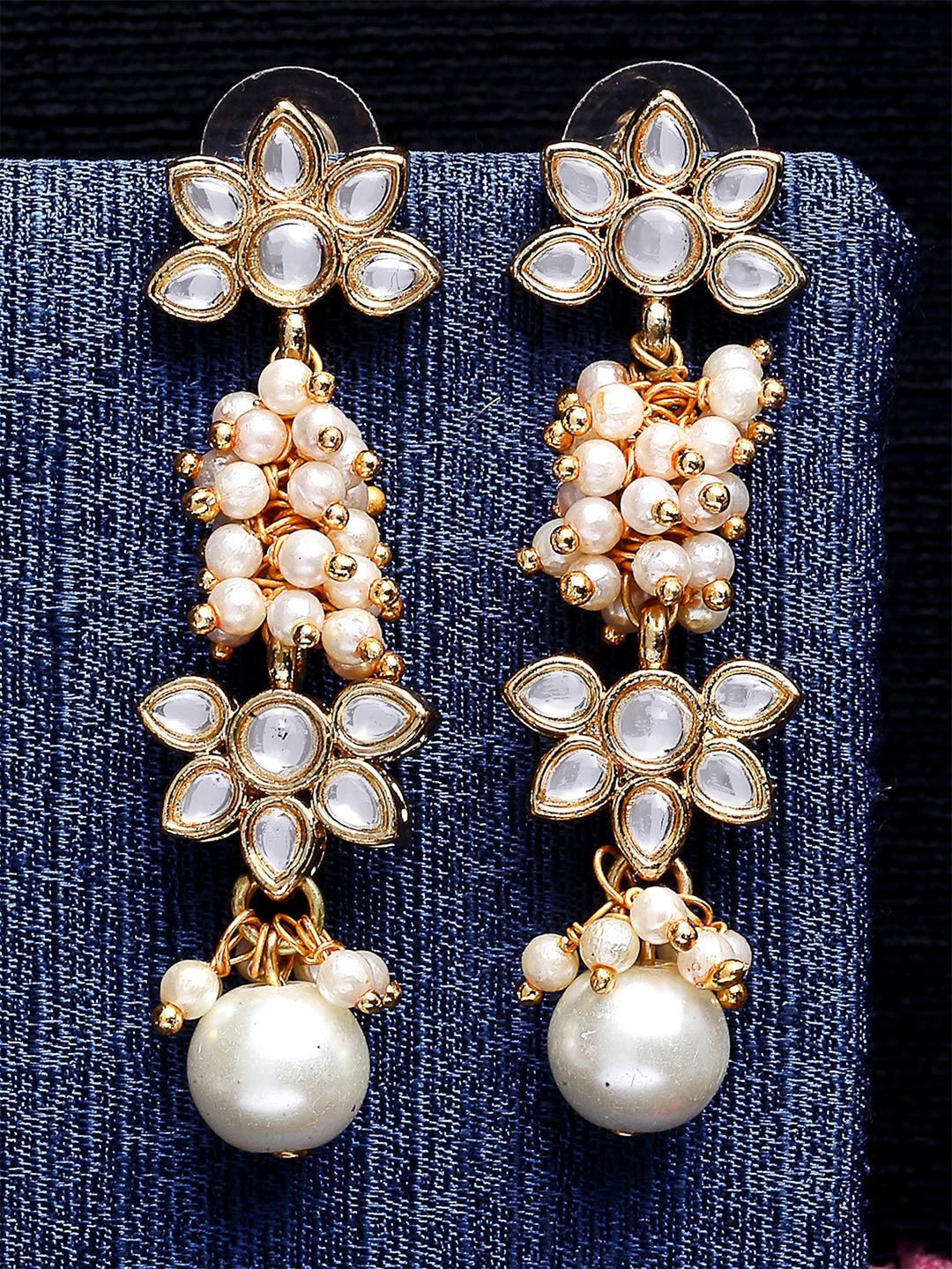 

KARATCART Gold-Toned & White Floral Drop Earrings