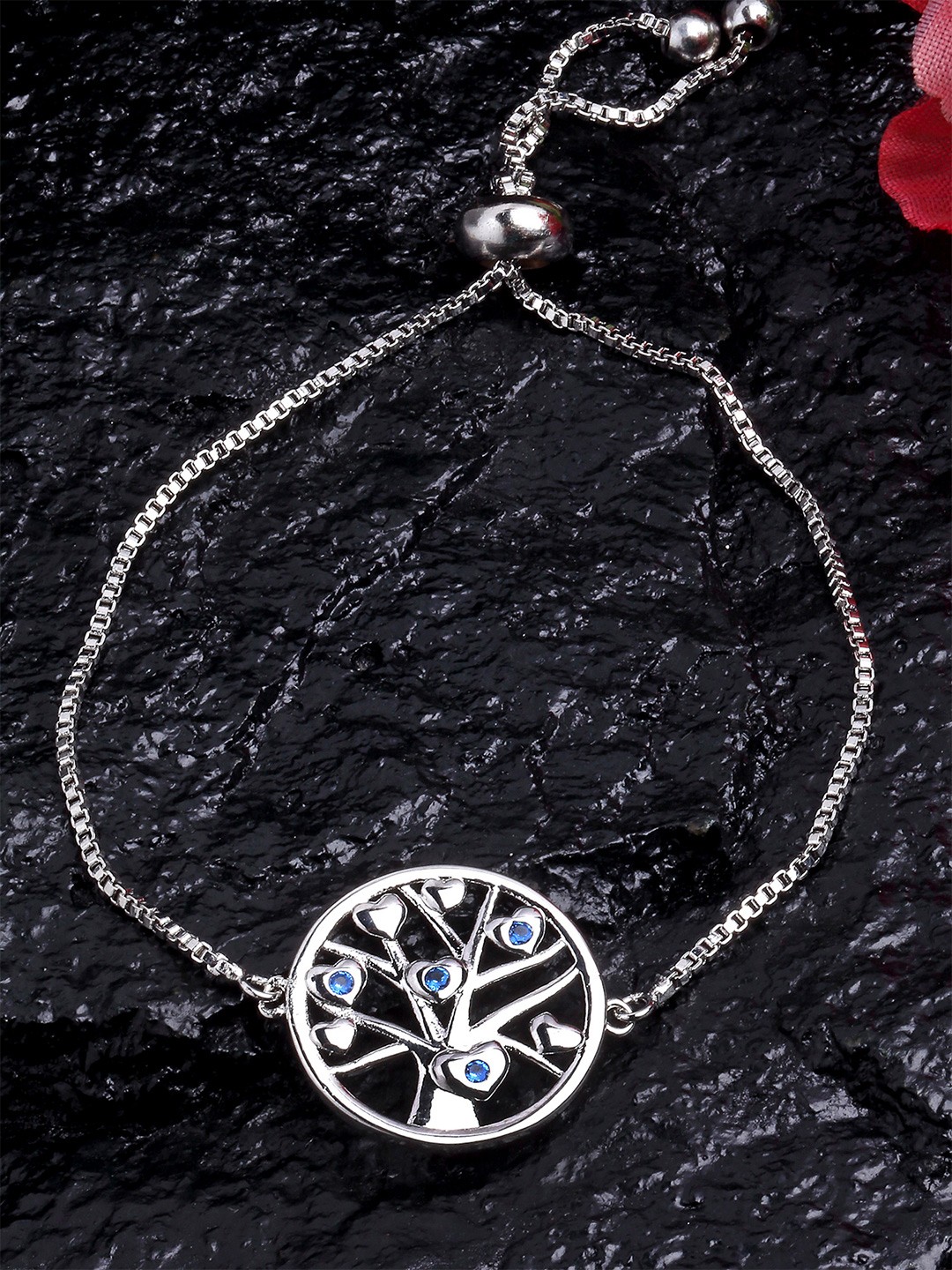 

KARATCART Women Silver-Toned & Blue American Diamond Platinum Plated Charm Bracelet