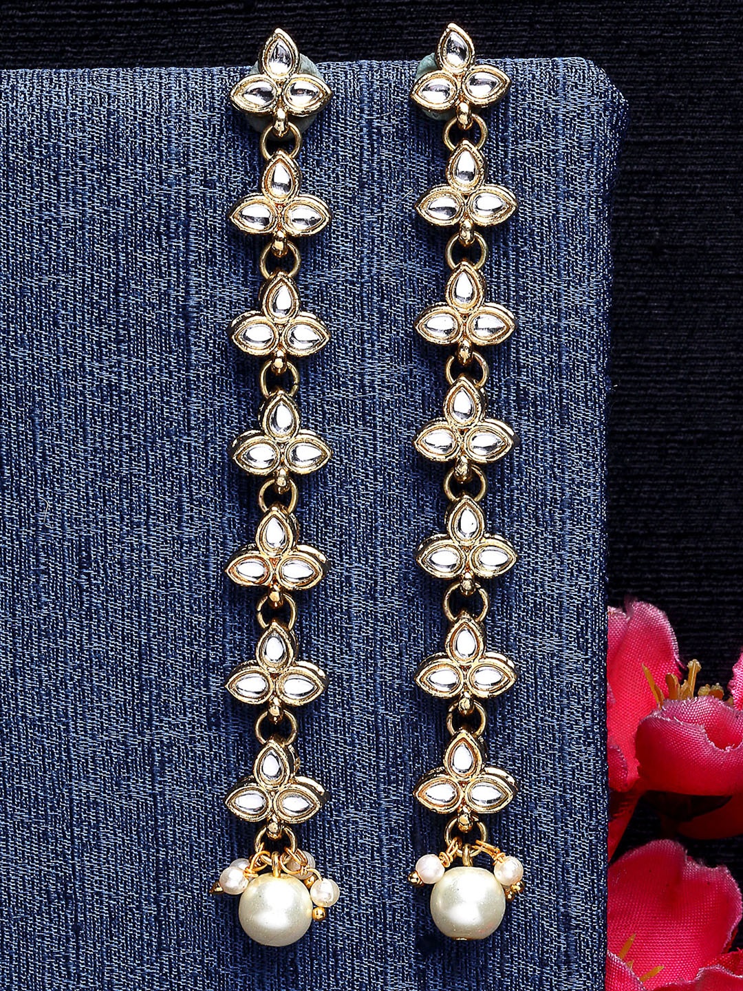 

KARATCART Gold-Toned Floral Drop Earrings