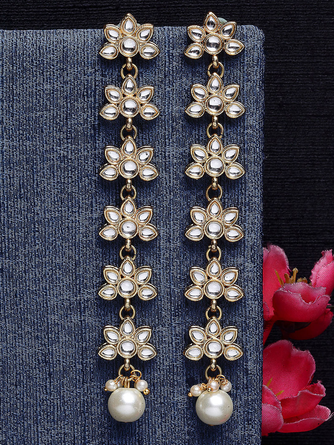 

KARATCART Gold-Toned Floral Drop Earrings