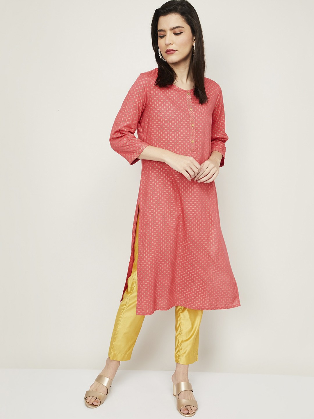 

Melange by Lifestyle Women Coral Pink Ethnic Motifs Printed Kurta