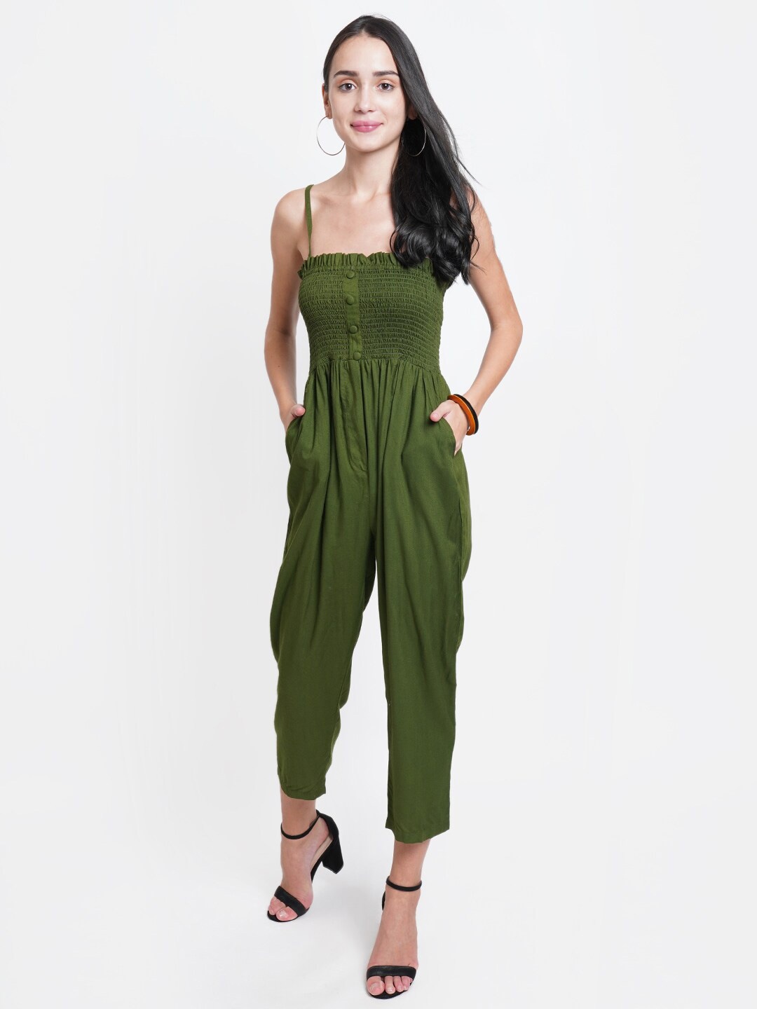 

WESTCLO Green Smocked Basic Jumpsuit