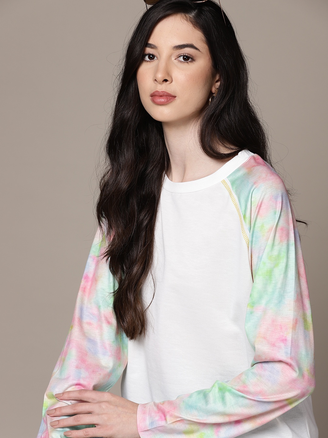 

URBANIC Women White Dyed Detail T-shirt