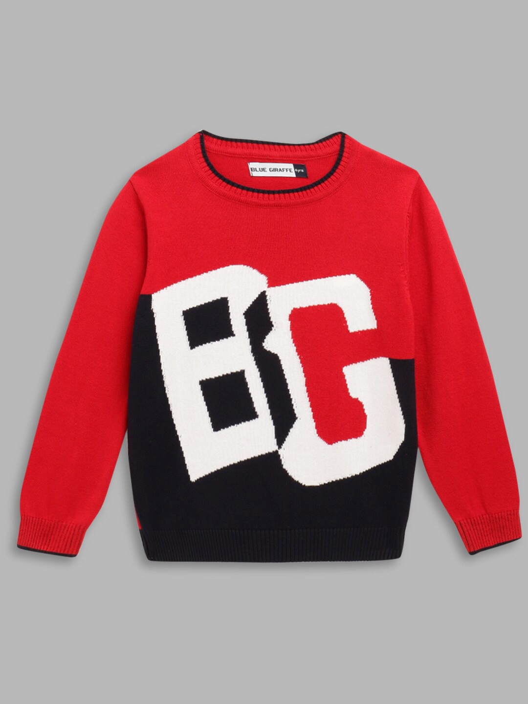 

Blue Giraffe Boys Red & Black Typography Printed Pullover