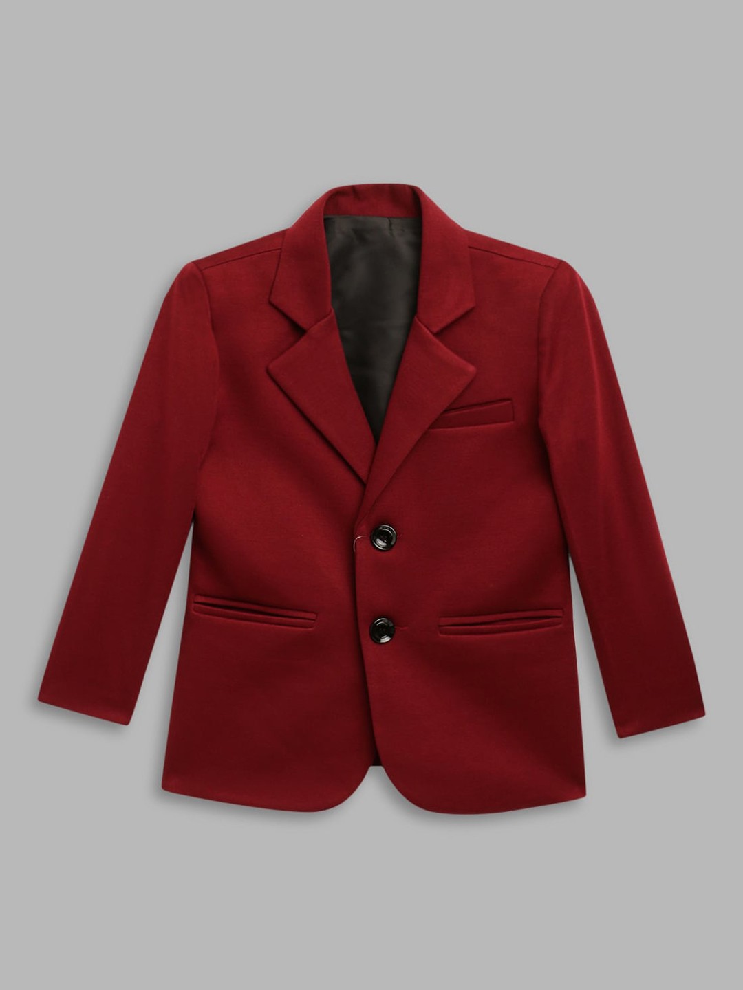 

Blue Giraffe Boys Maroon Solid Single-Breasted Blazer