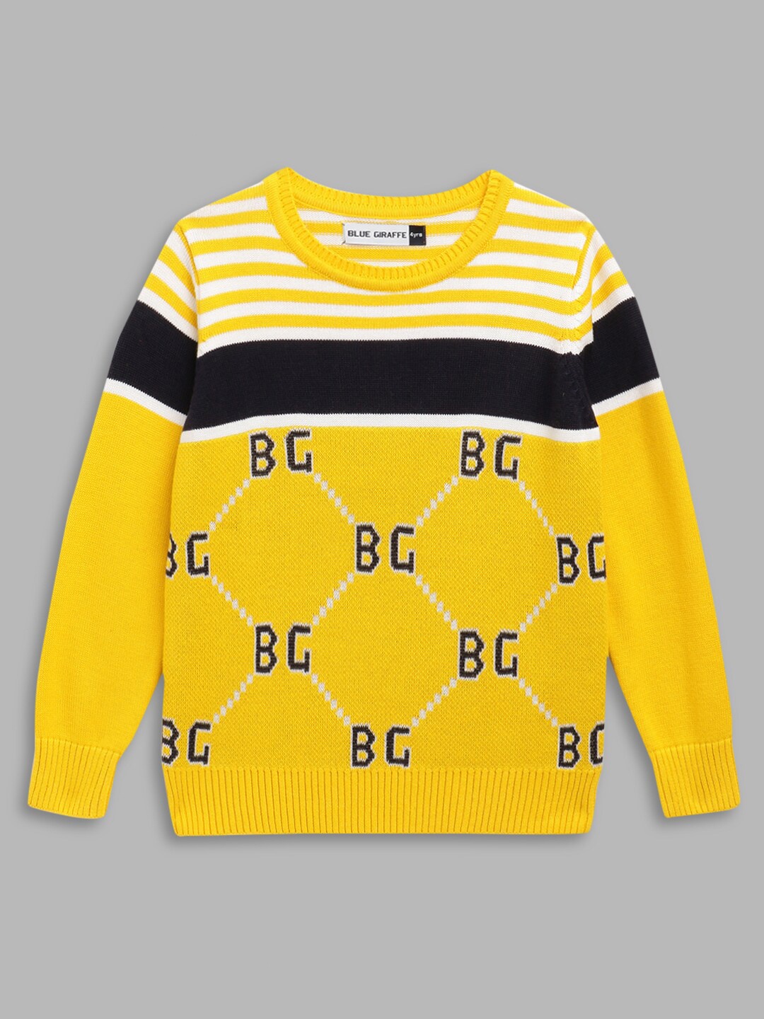 

Blue Giraffe Boys Yellow & Black Typography Printed Pullover