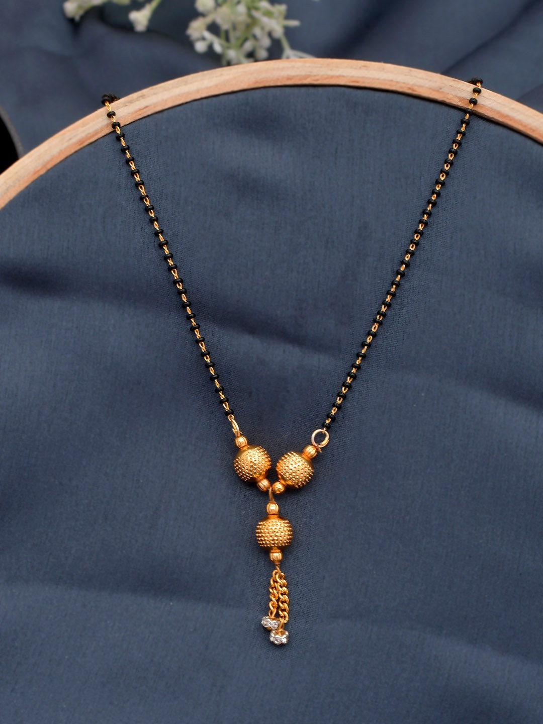 

Silvermerc Designs Gold-Plated Black & White Stone-Studded Beaded Mangalsutra