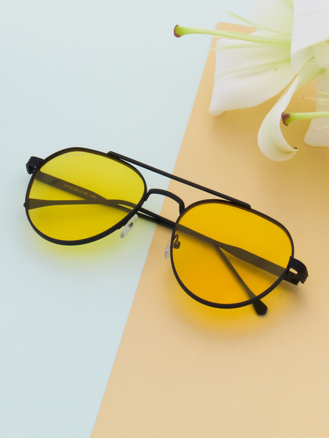 

Ted Smith Unisex Yellow Lens & Black Aviator Sunglasses with UV Protected Lens