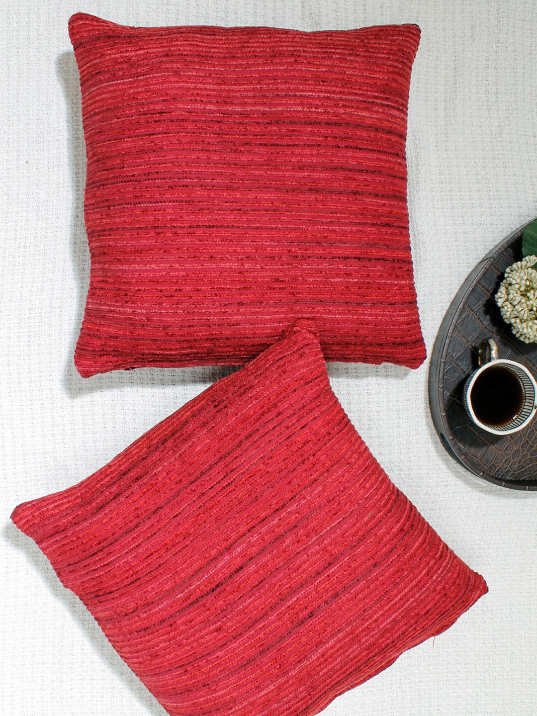 

AVI Living Red Set of 2 Striped Square Pure Cotton Cushion Covers