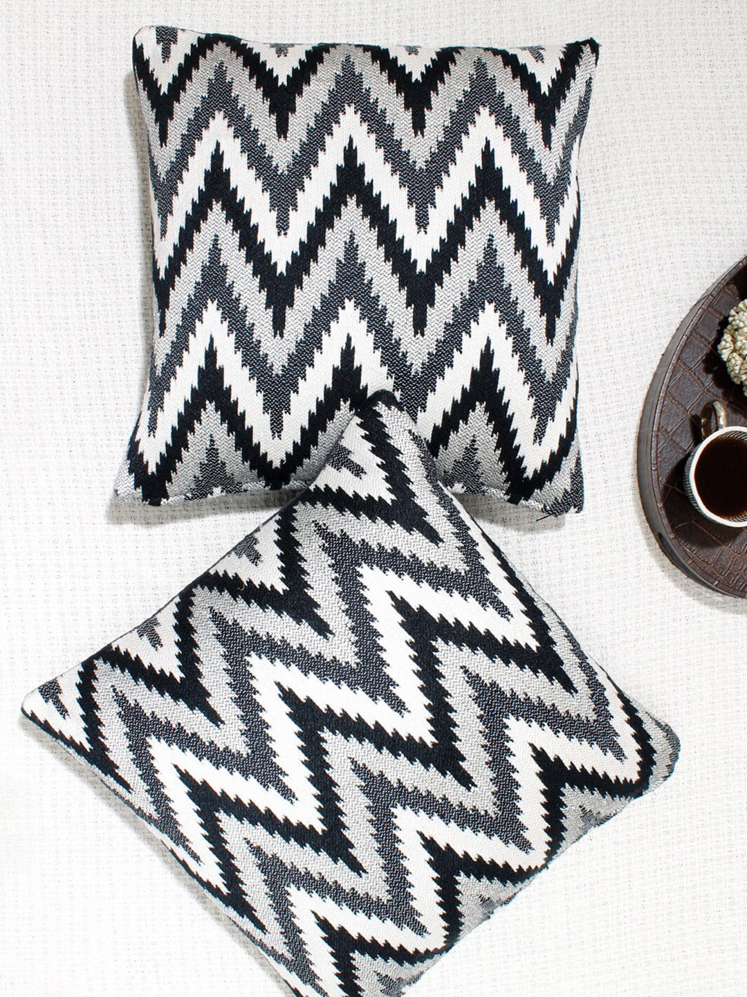 

AVI Living Black & White Set of 2 Geometric Square Cushion Covers