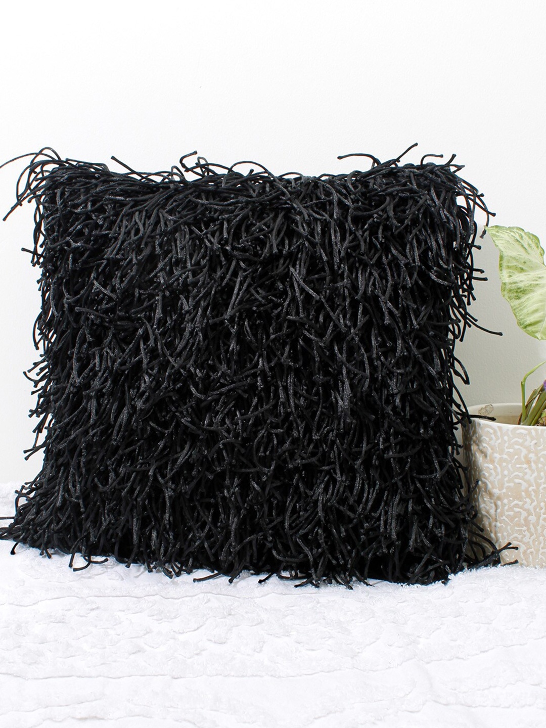 

AVI Living Black Shaggy Embellished Square Cushion Cover