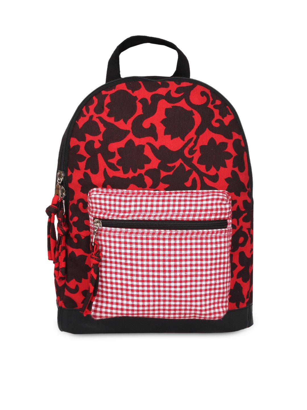 

Anekaant Women Black & Red Floral Print Backpack