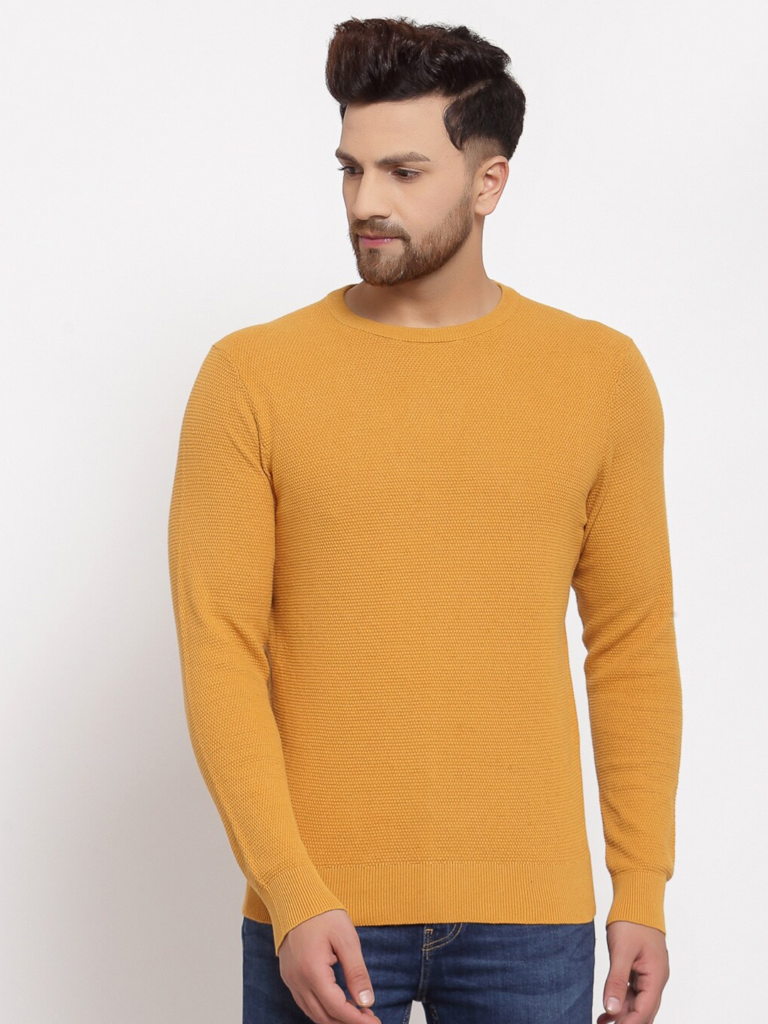 

Red Tape Men Yellow Self Design Pure Cotton Pullover
