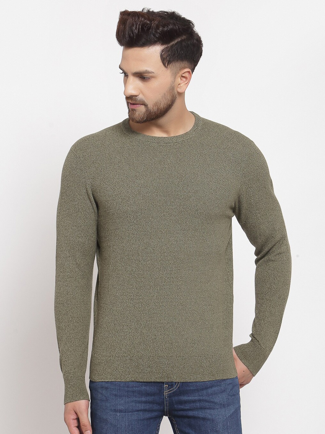 

Red Tape Men Olive Green Ribbed Pullover Sweater