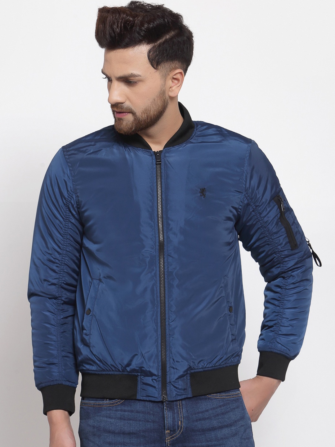 

Red Tape Men Navy Blue Solid Padded Bomber Jacket