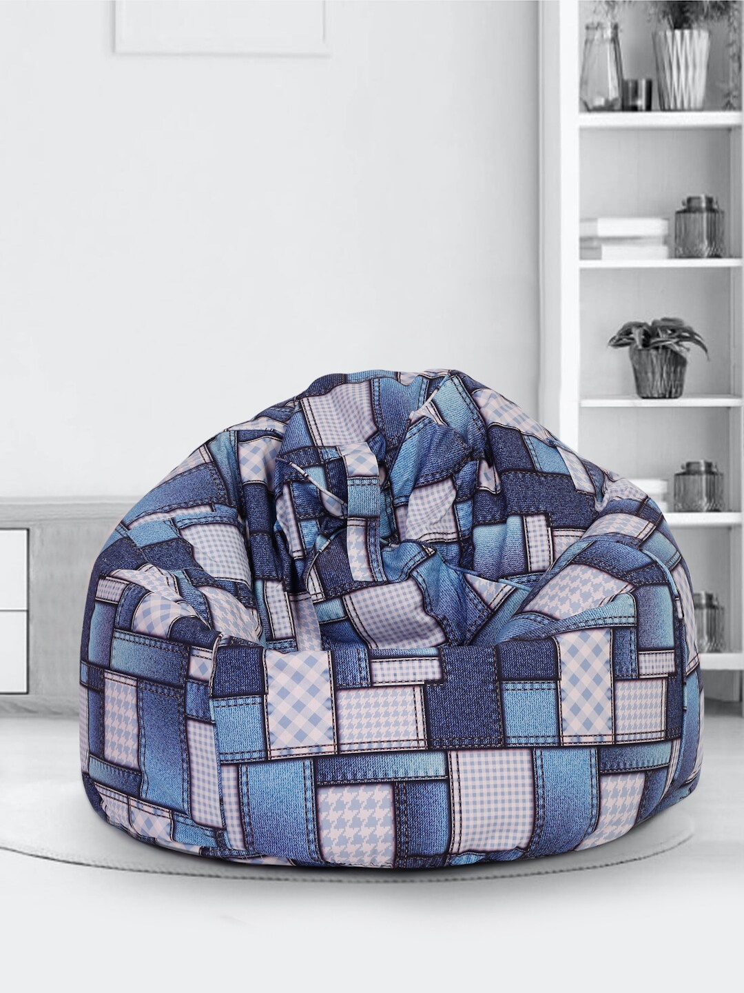 

SAKA DESIGNS White and Blue Digital Print Canvas XXL Bean Bag Cover