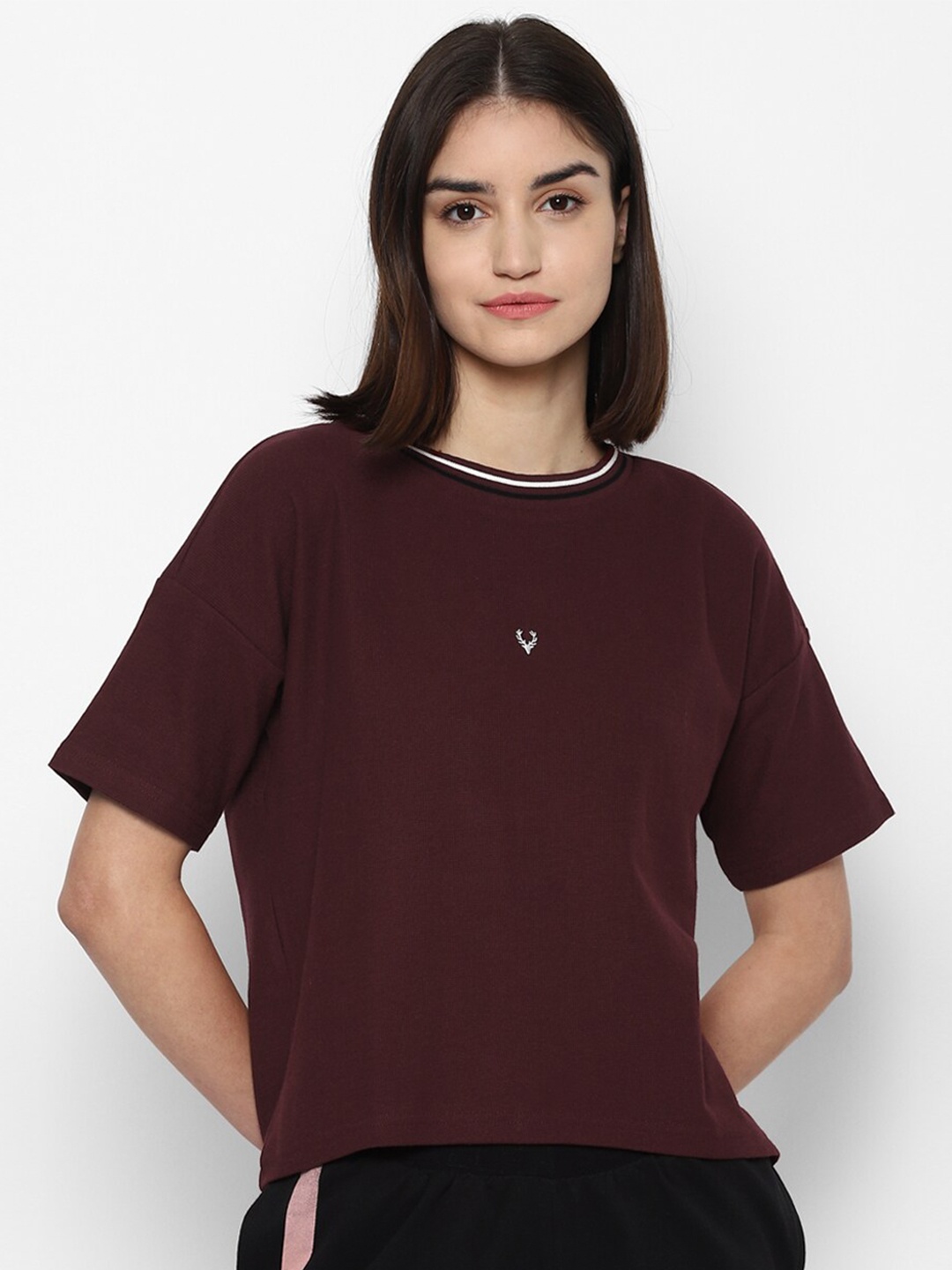 

Allen Solly Woman Women Maroon Pure Cotton T-shirt