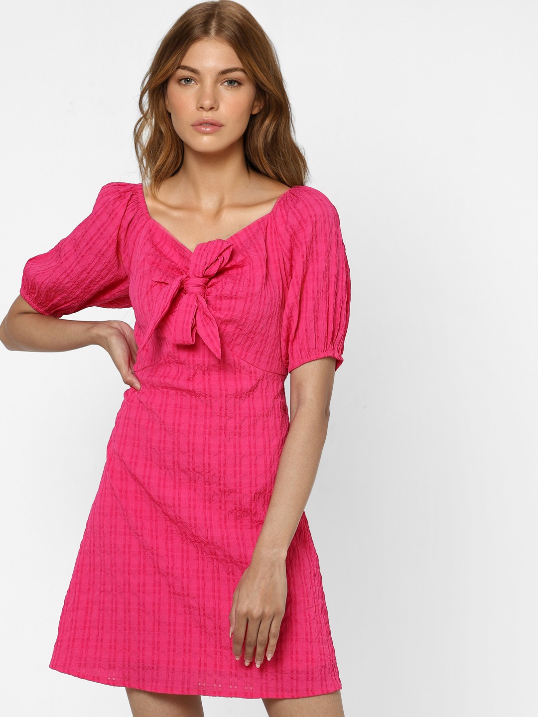 

ONLY Pink Checked A-Line Dress