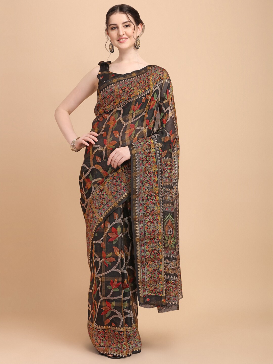 

KALINI Black & Red Floral Woven Design Kota Saree