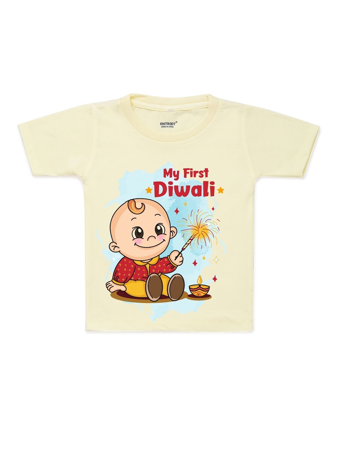 

KNITROOT Unisex Kids Yellow V-Neck T-shirt